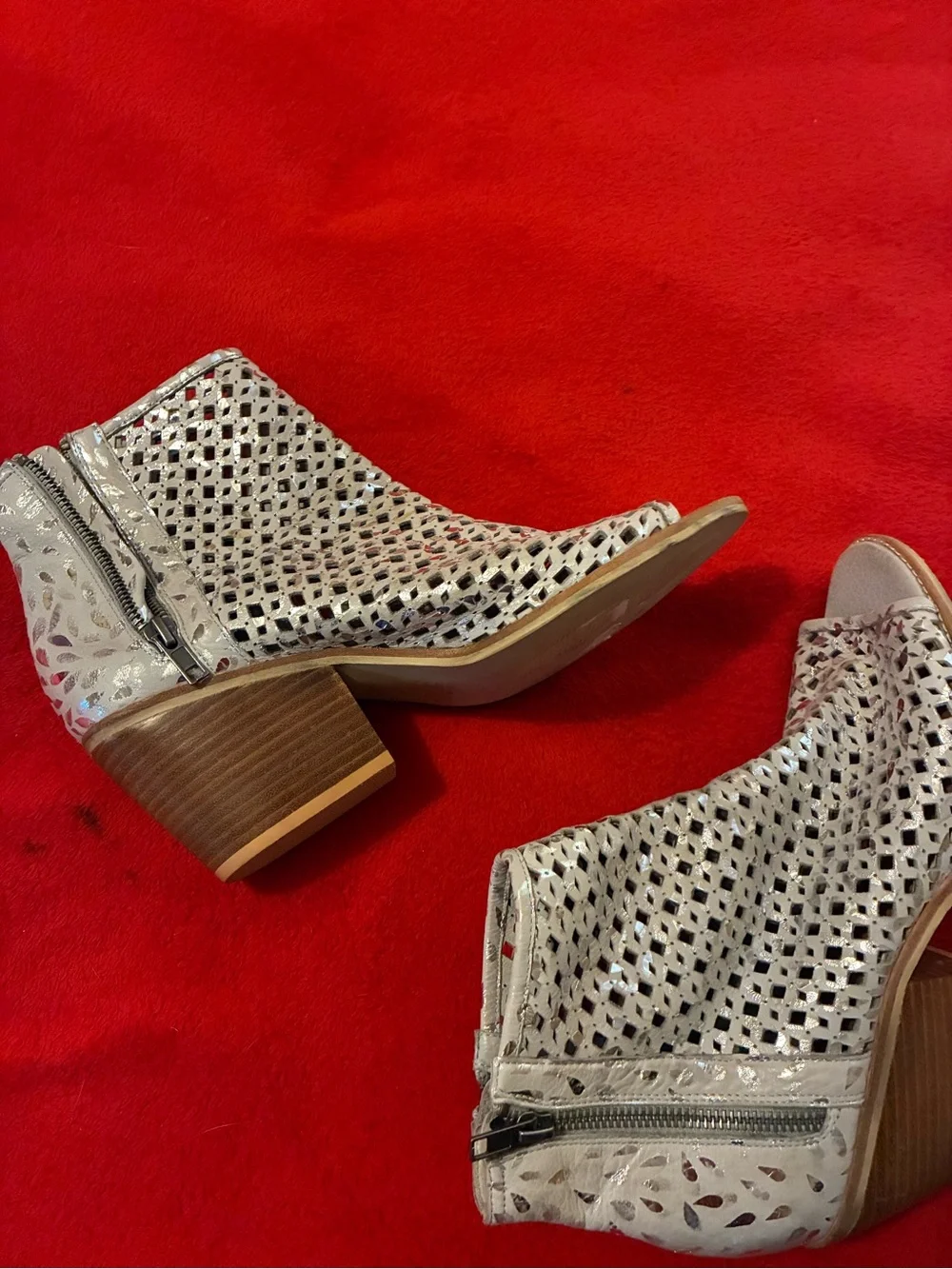 Metallic D Silver Peep Toe Bootie